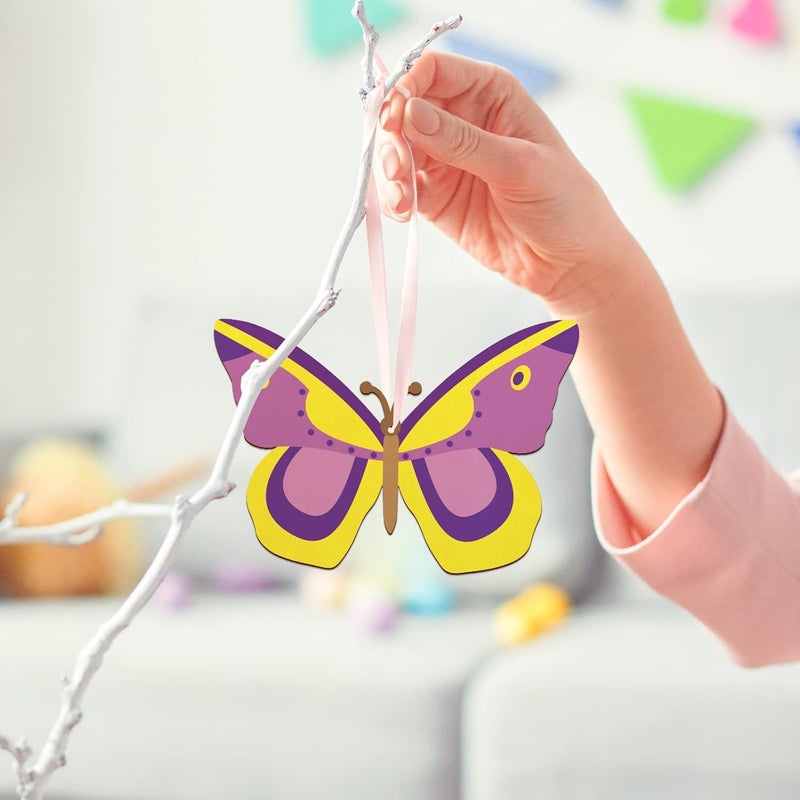 Sophena Large Size 7" Wooden Spring Ornaments to Paint, Butterfly Wooden DIY Blank Unfinished Round Wood Discs Ornament for Crafts Hanging Decorations(10PCS) - Image 3